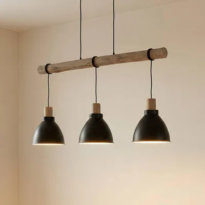 Produktbild von Lindby Hängeleuchte Trebale, E27, Ø 28 cm, 3-flammig, Holz