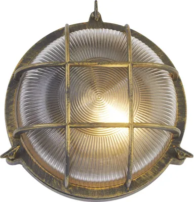 Produktbild von Außenlampe Wand Aluminium Glas rund D: 26,5 cm IP44 in Gold Antik E27 Maritim