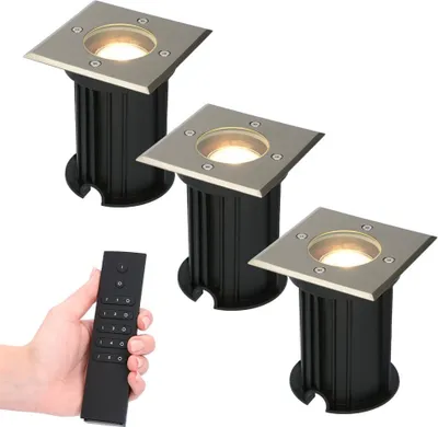 Image de HOFTRONIC - Spot au sol LED 3x4W 345lm 2700K Carré Inox IP67 Dimmable