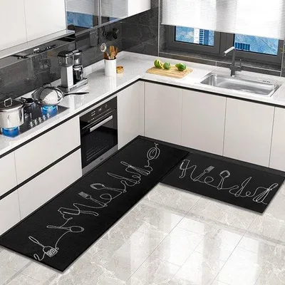 Immagine prodotto di Set di 2 tappetini da cucina Ibbenzoa® – antiscivolo e lavabili in lavatrice, ideali per cucina, ingresso, soggiorno e camera da letto, dimensioni 43 x 75 cm e 43 x 150 cm