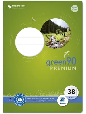 Zdjęcie produktu dla Ursus Green 040782038 Heft - LIN38, A4, 16 Blatt, 80 g/qm, 5 mm kariert mit Randlinien, gelocht, perforiert