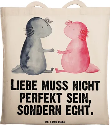Produktbild von Mr. & Mrs. Panda Einkaufstasche Axolotl Liebe - Transparent - Geschenk, Büchertasche, Freund, Tote Bag, Tasche, Laptoptasche, Valentinstag, umhängebeutel