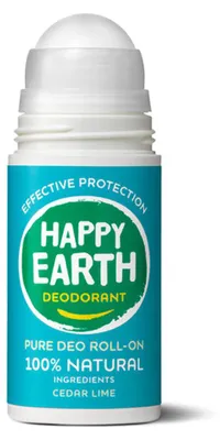 Immagine prodotto di Happy Earth, deodorante naturale roll-on, profumo cedro e lime, 75 ml