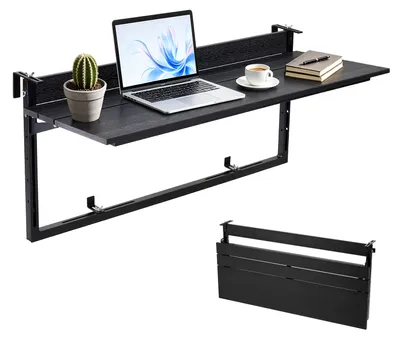 Image de VEVOR - Table d'extérieur suspendue pour balcon, 1015x380 mm, table pliante, 27 kg, table suspendue pour balcon, idéale pour terrasse, jardin et balcon. Compatible avec des balcons de 0 à 90 mm de diamètre, hauteur réglable, matériau composite bois-plastique