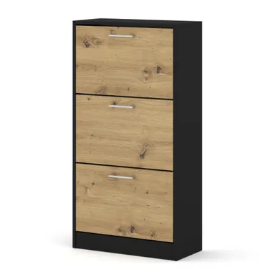 Produktbild von Schuhschrank IGA 3D 60 cm Schwarz Matt / Artisan Eiche | Klappschrank für den Flur