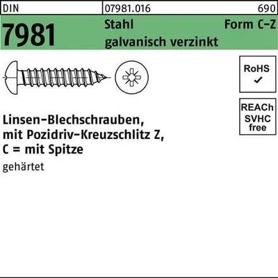 Produktbild von Reyher  Blechschrauben DIN 7981 St. 3,5x16 -C-Z vz (100 Stück)