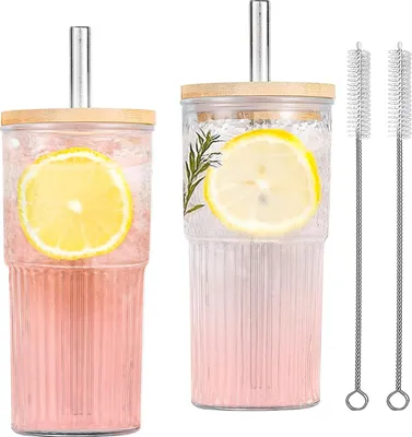 Produktbild von Trinkgläser mit Deckel und Strohhalm - Set von 2, 650ml - Dickes Einmachglas