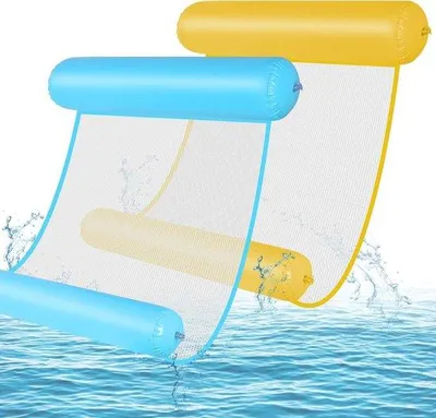 Produktbild von Famanu Wasserhängematte für den Pool - Aufblasbare Luftmatratze für Erwachsene und Kinder - 4-in-1 Loungesessel - Set von 2 Stück (blau-gelb)