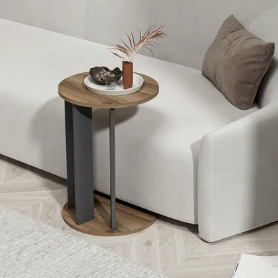 Obrázek produktu pro Odkládací stolek Frederiksberg Obývací stůl kulatý 64 cm vysoký Stůl ořechový vzhled antracit Rozkládací stůl