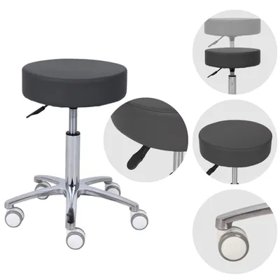 Produktbild von Habys Rollhocker Mobi | Höhenverstellbar, Arbeitshocker, Drehstuhl, Drehhocker, Kosmetikhocker, Praxishocker, Bürohocker | Grau