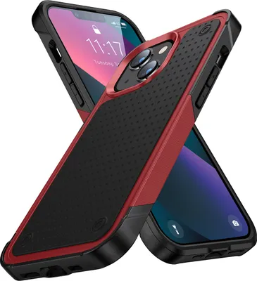 Produktbild von Für iPhone 14 /iPhone 13 Hülle Militärqualität Stoßfest Hybrid 2 in 1 Hart PC Weich TPU Handyhülle Rot Schwarz