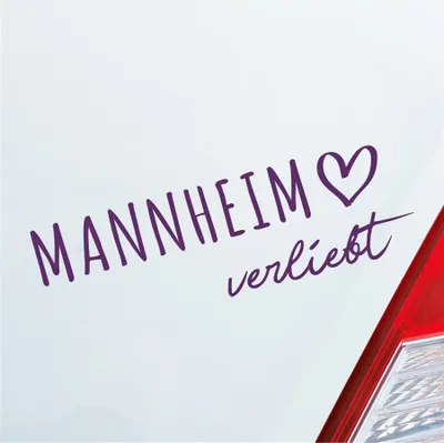 Produktbild von Auto Aufkleber Mannheim verliebt Herz Stadt Heimat Liebe Car 19x6 cm Lila Sticker Heckscheibenaufkleber