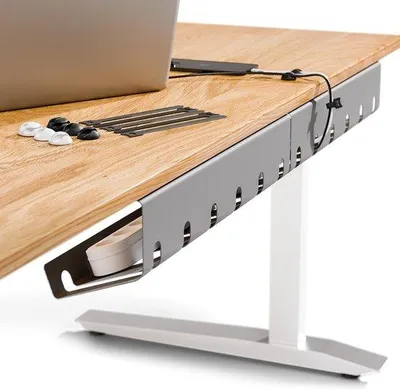 Produktbild von Famanu Kabelkanal grau/silber Set von 3 – inkl. 10 Kabelbindern und -klemmen – einfache Montage inkl. Schrauben – Organizer für Büro und Homeoffice