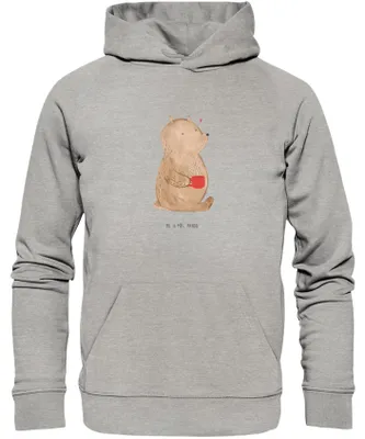 Produktbild von Mr. & Mrs. Panda Bedruckter Hoodie Bär Morgenkaffee Größe S - Heather Grey - Geschenk, Hoody, Hochzeitstag, für Freundin, Mitbringsel, Frauen, Valentinstag, Pulli, Freund