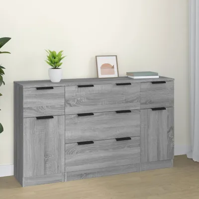 Zdjęcie produktu dla vidaXL 3-częściowy kredens w kolorze szarym, materiał drewnopochodny Sonoma