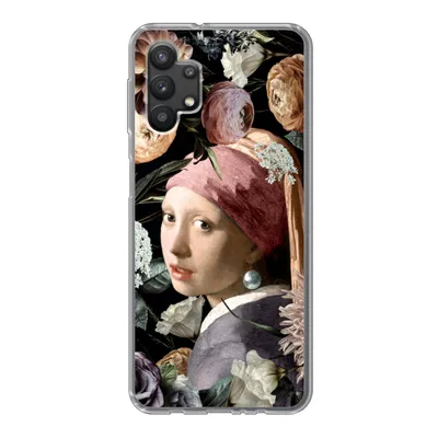 Produktbild von MuchoWow® Handyhülle Schutzhülle Hülle für Samsung Galaxy A32 5G Mädchen mit Perlenohrring - Blumen - Vermeer - Pastell - Kunstwerk - Gemälde - Alte Meister Silikon Softcase Handy Hülle - Softcase