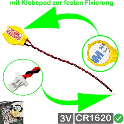 Produktbild von RTC CR1620 BIOS CMOS Batterie Knopfzelle Akku Battery mit Steckerkabel für HP EliteBook 735 G6 6XE81EA, 735 G6 7DX38AW
