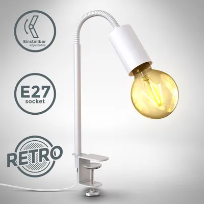 Produktbild von LED svietidlo so svorkou vintage lampa na čítanie flexibilná stolná lampa retro svetlo na posteľ biela E27