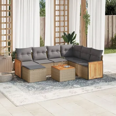 Produktbild von Design 8-tlg. Garten-Sofagarnitur mit Kissen Beige Poly Rattan, Gartenmöbel-Sets 2024 Neu