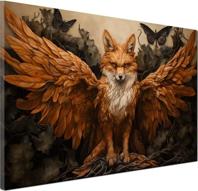 Produktbild von Fuchs abstrakt mit Flügel Wandbild Leinwandbild Kunstdruck XL Wanddeko: 120x80x4cm