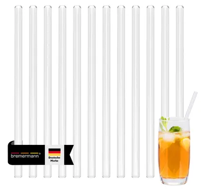 Zdjęcie produktu dla Słomki szklane Bremermann – 12 sztuk, długość 20 cm, w zestawie 4 szczoteczki do czyszczenia