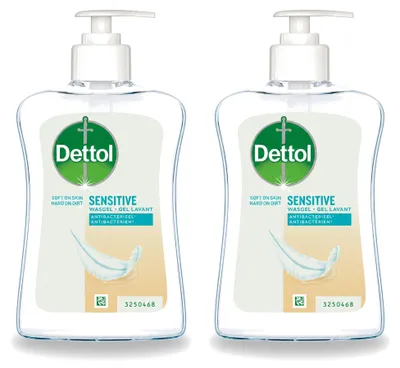Obrázek produktu pro 2 kusy tekutého mýdla Dettol pro citlivou pokožku – jemné a pečující – 250 ml – výhodný balení – 2 kusy