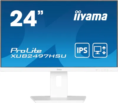 Zdjęcie produktu dla iiyama 24" WHITE IPS-panel, 1920x1080@100Hz, 15cm Height Adj. Stand, 1ms (MPRT), Adaptive Sync, 300cd/m², Głośniki, HDMI, DisplayPort, Głośniki, USB 2x 2.0 - konfiguracja dwóch monitorów XUB2497HSN-W2 [Energieklasse E] (XUB2497HSU-W2)