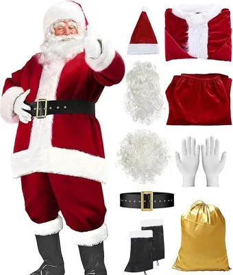 Produktbild von Weihnachtsmann Kostš¹m erwachsene Weihnachten Samt Anzug 9 teilig Perš¹cke Bart Gš¹rtel und Handschuhe weihnachtsanzug weihnachtskostš¹m Rotes weihnachts Outfit