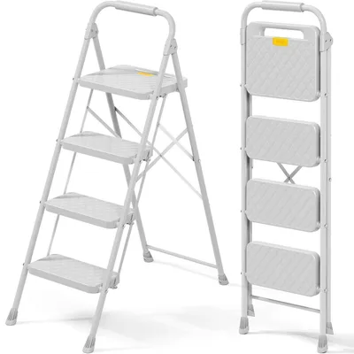 Image de Escalier pliant à 4 marches, gris, avec système de verrouillage de sécurité, capacité de charge de 150 kg