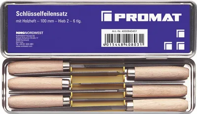 Produktbild von Schlüsselfeilensatz DIN 7283 A-F L.100mm Hieb 2 PROMAT