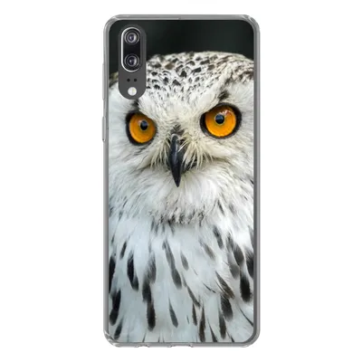Produktbild von MuchoWow® Handyhülle Schutzhülle Hülle für Huawei P20 Eine braune Eule mit orangefarbenen Augen Silikon Softcase Handy Hülle - Hardcover