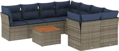 Produktbild von vidaXL 9-tlg. Garten-Sofagarnitur mit Kissen Grau Poly Rattan