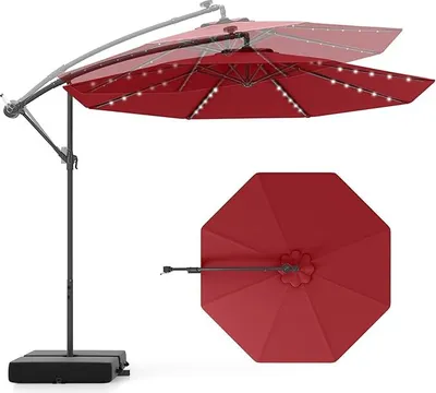 Obrázek produktu pro KOMFOTTEU LED Solární konzolový slunečník Ø300cm, slunečník s pytli s pískem a kličkou, zahradní slunečník, naklápěcí, slunečník na terasu s UV ochranou, tržní slunečník bez stojanu na slunečník