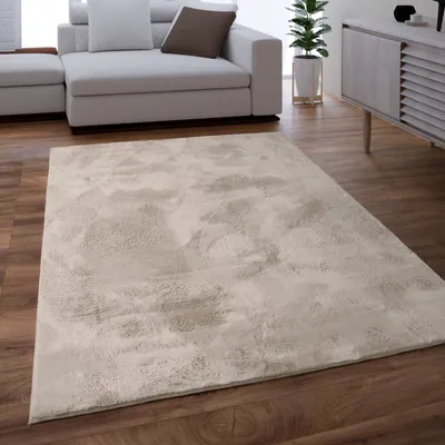 Produktbild von Teppich Wohnzimmer Kunstfell Shaggy Hochflor Waschbar In Waschmaschine Soft Uni Beige Grösse 80x150 cm