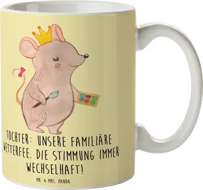 Produktbild von Mr. & Mrs. Panda Tasse Tochter Wetterfee - Gelb Pastell - Geschenk, Becher, Familie, persönliche Erinnerungen, Teebecher, Pott, Kaffeetasse, Überraschung, Teenager