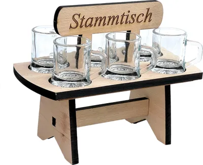 Produktbild von Schnapsbrett 20 cm mit Gravur Stammtisch mit 6 Gläser Schnapslatte Schnapsleiste