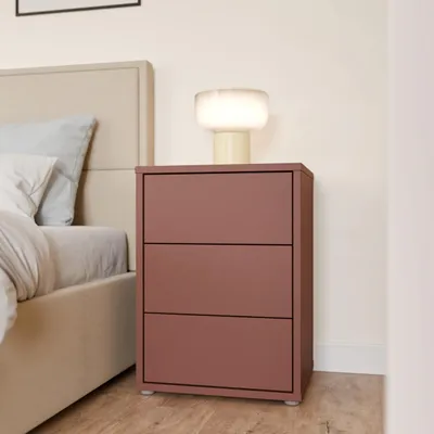 Produktbild von Forte ALICE SPRINGS Nachtschrank 50, modern-minimalistisch, 3 Schubladen, Schlafzimmer, Holzwerkstoff, Terrakotta, 49,8 cm breit x 68,7 cm hoch x 41,5 cm tief