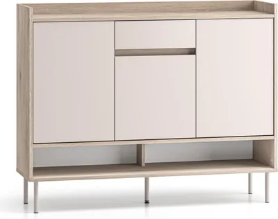 Image de FURNLUX Buffet Voco Chêne Et Beige 120cm / Couleur principale : Beige / Dimensions : 120 x 95 x 34 cm