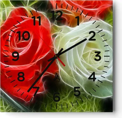 Produktbild von Wanduhr - Quadrat - Glasuhr - Blumen Blumenstrauß Rose - 30x30cm - Schleichendes Uhrwerk - Lautlos - zum Aufhängen bereit - Dekoration Modern - Wanddekoration aus Glas - C4AC30x30-0336