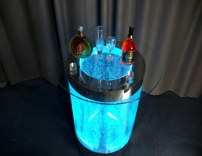 Produktbild von Led Bar Tisch Wasser Wand Bar Theke Regal Möbel Beleuchtete Couchtisch rund Steh
