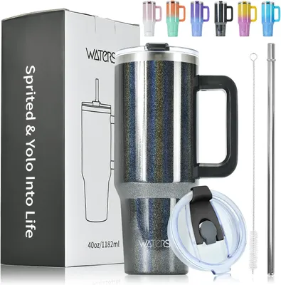 Produktbild von Thermobekcher 1140 ml, mit Griff und Strohhalm, Edelstahl, Vakuumisolierung, für Auto