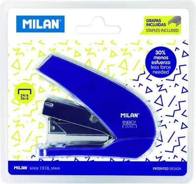 Imagen del producto de Milan 191071B, 20 hojas, Azul metalizado, Sujetador estándar, 24/6, 26/6, Metal, Plástico, 70 grapas