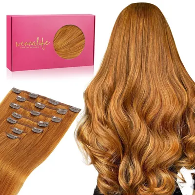Immagine prodotto di Estensioni per capelli a clip, capelli veri, 45 cm, 120 grammi, set da 7 pezzi, color rame