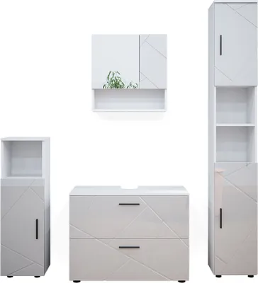 Produktbild von Badmöbel-Set Vicco Irma Weiß Hochglanz 4 Teile, mit Schubladenschrank und Hochschrank, Model 38071