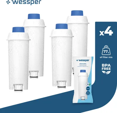 Produktbild von Wessper Wasserfilter für Delonghi Kaffeemaschinen DLSC002, SER3017 & 5513292811 - Kompatibel mit ECAM, ESAM, ETAM Serie (4er Pack)