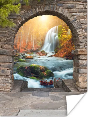 Produktbild von MuchoWow® Poster Aussicht - Wasserfall - Herbst - Landschaft 120x160 cm - Wandbilder