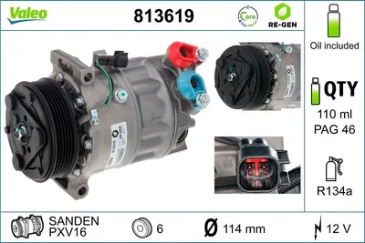 Produktbild von VALEO 813619 PXV16 Klimaanlage Klimakompressor PAG 46 R134a für FORD FOCUS III Turnier MONDEO IV Turnier (BA7) S-MAX (WA6) FOCUS III C-Max II