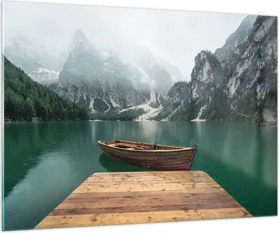 Produktbild von Bilder auf glas - Berge See Boot - 100x70cm - Glasbilder - Wandbilder - Kunstdruck - zum Aufhängen bereit - Wanddekoration aus Glas - Glas Bilder - Wandbild auf Glas - Einteilig - GAA100x70-3978