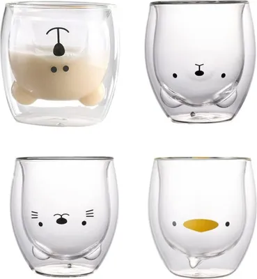 Immagine prodotto di 4 bicchieri in vetro a doppia parete, tazza da caffè, tazza da tè, bicchiere da latte, regalo per compleanni, festa del raccolto, amici, innamorati, trasparenti, 4