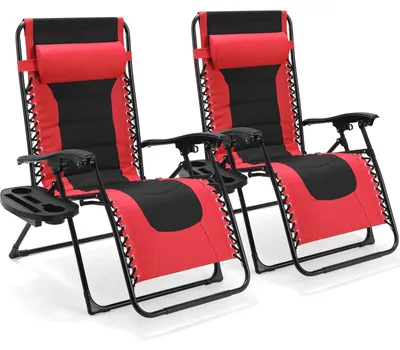 Produktbild von Loungestühle – 2 gepolsterte, zusammenklappbare Gartenstühle in Rot mit einer Tragfähigkeit von 160 kg